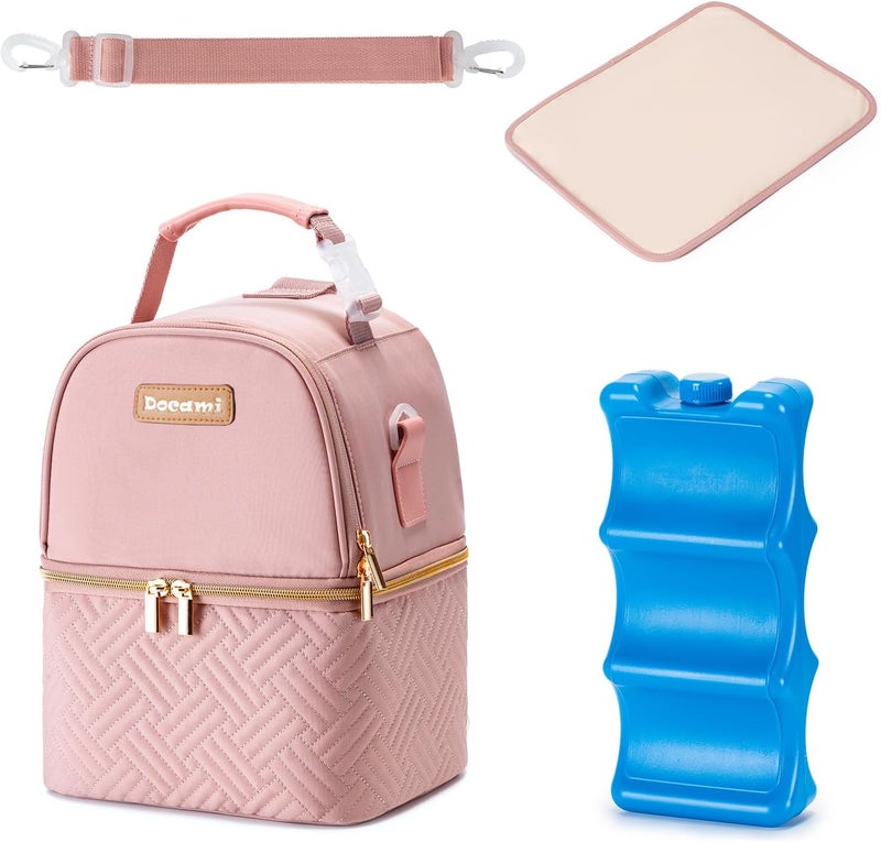Docami Breastmilk Cooler Bag with Ice Pack & Mat Fit 6 Bottles Up to 9 Ounce, Breast Milk Pump Cooler Bag for Moms Daycare,Work&Travel, Pink - Image 1